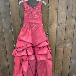 Little girl burgundy ball gown dress